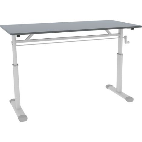 Scrivania regolabile in altezza per studio e ufficio, grigio, metallo e legno, 60-90 cm (1/5)
