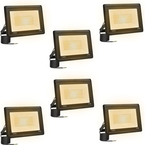 6 Pièces Projecteur Led Extérieur 100W, Spot Led Exterieur 10000LM 3000K Blanche Chaude IP66 ImperméAble Projecteur Exterieur Pour Jardin Garage Patio Grange Cour (1/5)
