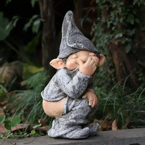 Statuette de gnome coquin et amusant en train de faire ses besoins, figurines de jardin, sculptures et statues miniatures pour jardin, cour et pelouse - Gris (1/5)
