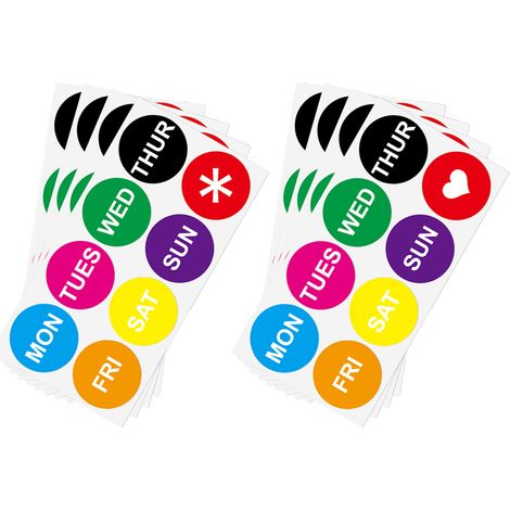 64 feuilles Étiquettes autocollantes rondes Divers accessoire de cuisine, 5 cm, multicolore, pour suivi des 7 jours de la semaine (1/5)