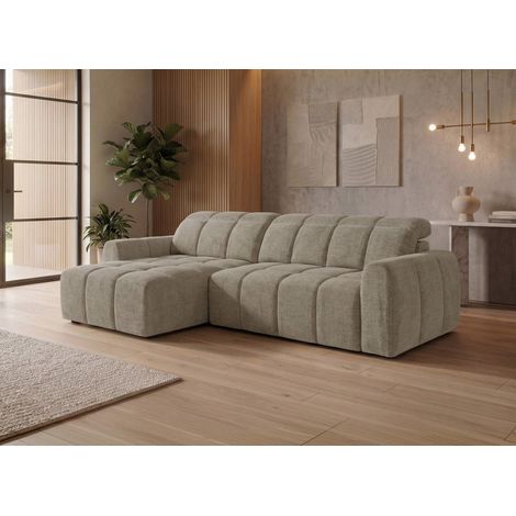 Canapé d'angle relax électrique en velours chiné taupe DANIA (1/5)
