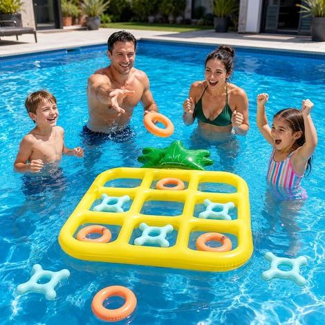 Jeu de morpion gonflable pour piscine, flotteur, jeu de lancer géant, ananas, jouets, plage extérieure (1/5)
