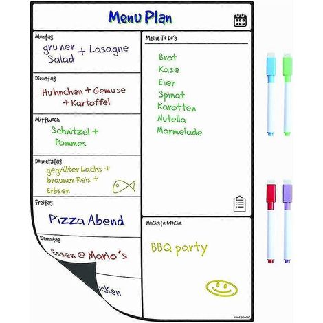 Tableau blanc magnétique pour réfrigérateur, calendrier idéal pour planifier les menus, prendre des notes ou faire une liste de courses hebdomadaire pour adultes et enfants - Bloc-notes fourni avec 4 (1/5)