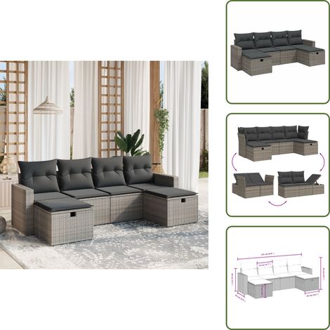The Living Store Salon de jardin 6 pcs avec coussins gris résine tressée - Ensemble Salon De Jardin - Mobilier De Jardin - Salon Extérieur - Résine Tressée - Rotin Synthétique (1/5)