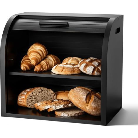 Boîte à pain en bambou, 2 couches, boîte à pain enroulable avec couche amovible, à monter soi-même, noire (1/5)