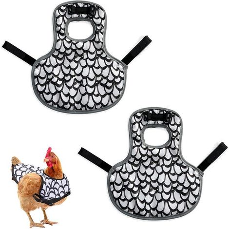 Conjunto de 2 piezas de arneses para gallinas: protector de espalda para el delantal de la gallina, con correas ajustables, Blanco y negro (1/5)