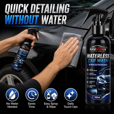Das KineSh Waterless Car Wash Spray Kit reinigt die Karosserie von Staub und Schmutz, ohne dass Wasser zum Abspülen benötigt wird, und frischt den Lack auf. (1/5)