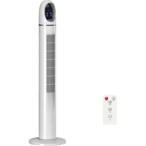 Ventilateur colonne avec télécommande, 3 vitesses, 3 modes, minuterie 24 h, oscillation à 70°, affichage LED, blanc