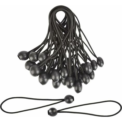 30pcs Ball Bungee Cords Elastic Tie Downs, Tarpaulin Loops Fasteners,for Tents , Pavilions, Canopy, Banner, Flag,Black. (1/5)
