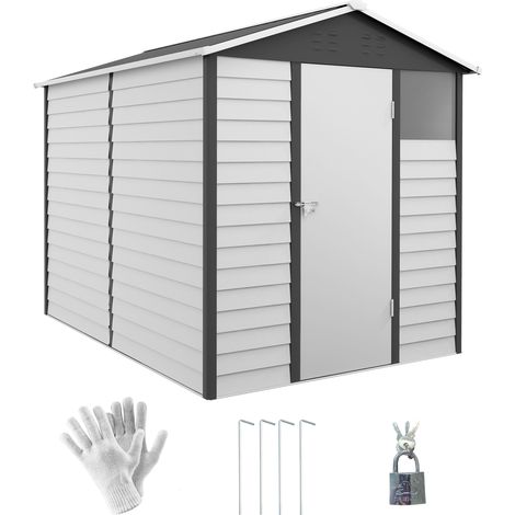 9x 6FT Metal Outdoor Garden Shed, Galvanised Tool Storage Shed w/ Sloped Roof, Lockable Door for Patio Lawn, Dark Grey