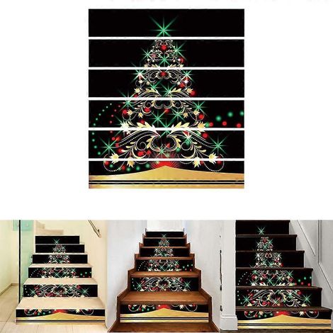 Lot de 6 stickers muraux imperméables en forme de sapin de Noël pour carrelage, sols et escaliers. Papier peint adhésif décoratif. (1/4)