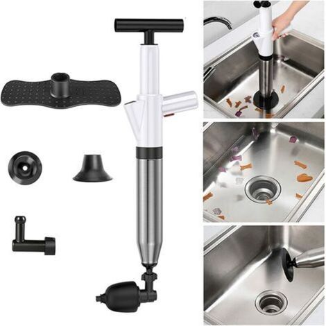 Déboucheur de Toilette Haute Pression avec 4 Têtes Remplaçables Déboucheur à Pompe wc Déboucheur de Canalisation pour Toilettes, Évier Drain de sol, Tuyau Obstrué et Baignoire (Blanc) (1/4)