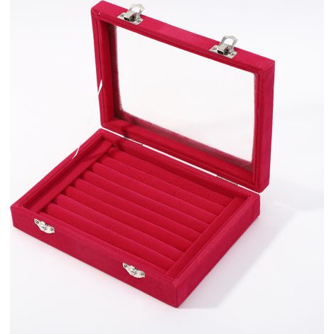 Boite à Bijoux avec 3 Tiroirs, Boite à Bijoux Femme Doublure en Velours, Organisateur à Bijoux, Boîtes de Rangement Acrylique pour Bagues, Boucles d'oreilles, Colliers, Rouge