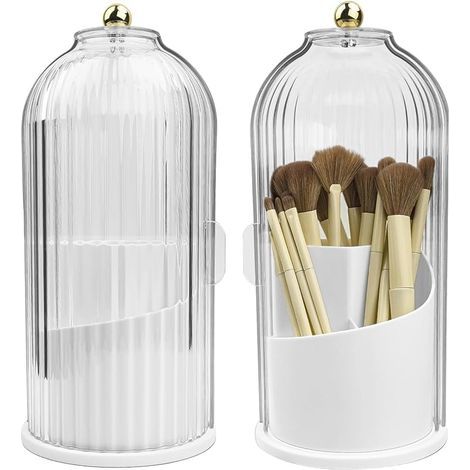 RUNQIN Rangement Pinceaux Maquillage Rotatif 360° avec Couvercle, Porte pour Makeup Organizer Range de Pot Pinceau Maquillage, Boite Présentoir Cosmétique Organisateur pour Eye-Liner, Rouge à Lèvres (1/5)