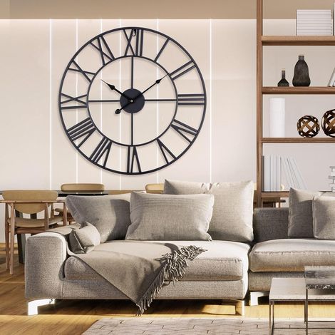 Horloge Murale Metal avec Chiffres Romains, Pendules Murale Vintage, Silencieuse, À Pile Horloge Murale pour Salon Bureau Décor À La Maison, Noir, 60CM (1/5)