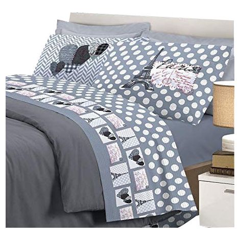 Completo letto flanella Parigi 3 misure, colori atossici Made in italy Piazza e mezza - Grigio