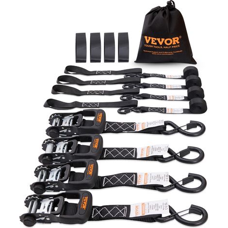 VEVOR Sangle a Cliquet Lot de 4 Sangles deArrimage Resistance a la Rupture Maximale 2362 kg 0,04x2,4 m pour Securiser Cargaisons, Appareils Electromenagers, Equipement de Jardin, Motos, Demenagement