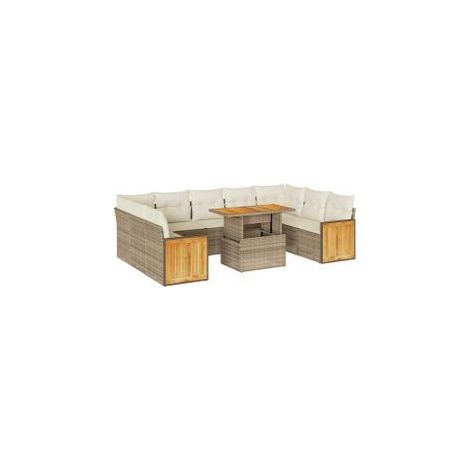 Salon de jardin avec coussins 10pcs beige résine tressée acacia (1/5)