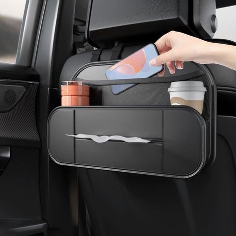 Auto-Rücksitz-Organizer mit Getränkehalter, Taschentuchbox und Haken für Autotaschen (schwarz) (1/5)