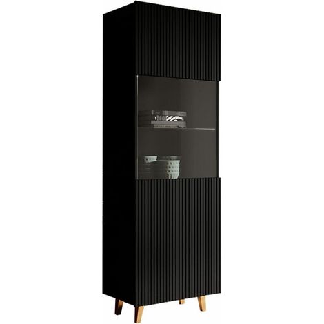 Estantería Dicto, Negro + Dorado, Con puertas, Cerrable, MDF, Aglomerado laminado, Vidrio templado, Número de puertas: 1, Número de cajones: 0, 182x60x40cm