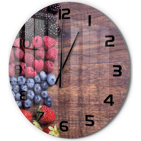 Horloge Murale Ronde Minimaliste en Verre Trempé Silencieuse Design Moderne Fruits des bois fi 60 cm (1/5)