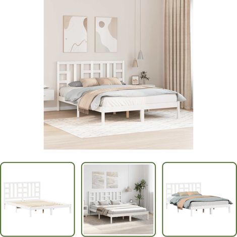 vidaXL Estructura de cama madera maciza blanca King Size 150x200 cm (1/5)