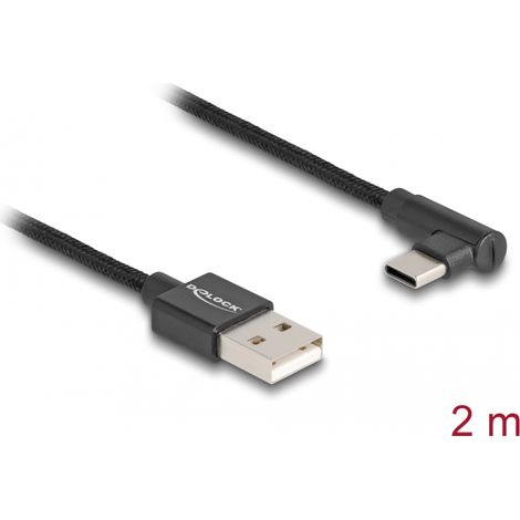Delock Cable USB 2.0 Tipo-A macho a USB Type-Câ¢ macho, sesgado, de 2 m y negro