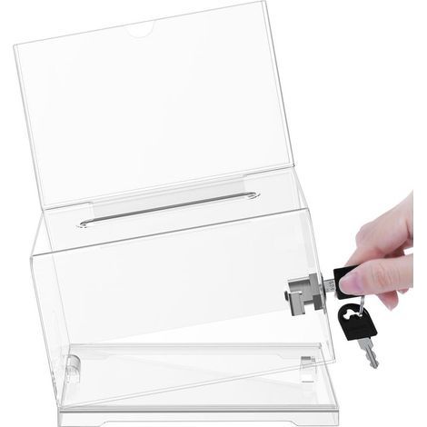 Urne Transparente Plexi en Plastique avec Verrou - Boite a Suggestions de L 11,5 x l 16 x H 10 cm - Urne de Vote, Urne Election, Urne Tirage au Sort, Carte de Visite, Concours (1/5)