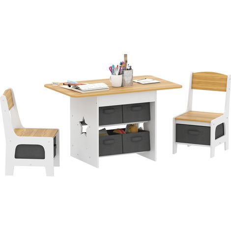AIYAPLAY Kids Table and Chair Set with 6 Removable Drawers, Natural (1/5)
