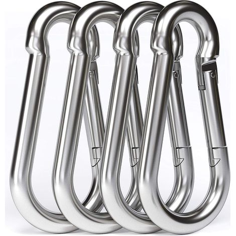 4PCS - M10 304 Stainless Steel Carabiner - Large 100mm Stainless Steel Carabiner with 750kg Load Capacity, Hammock Swing Carabiner Hook - 100mm x φ10mm