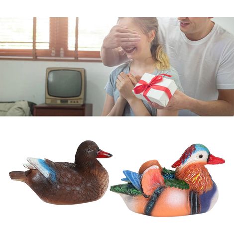 Dos estatuas de patos mandarines hechas de resina duradera, decoración flotante de animales para jardín o estanque, símbolos de amor para parejas. (1/5)