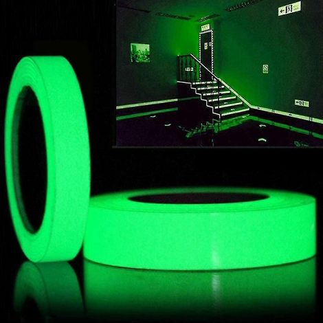 Ruban adhésif fluorescent lumineux et phosphorescent, imperméable et amovible, pour escaliers, scènes, vélos, chambres et garages - 20 mm x 5 m et 10 mm x 5 m (1/5)