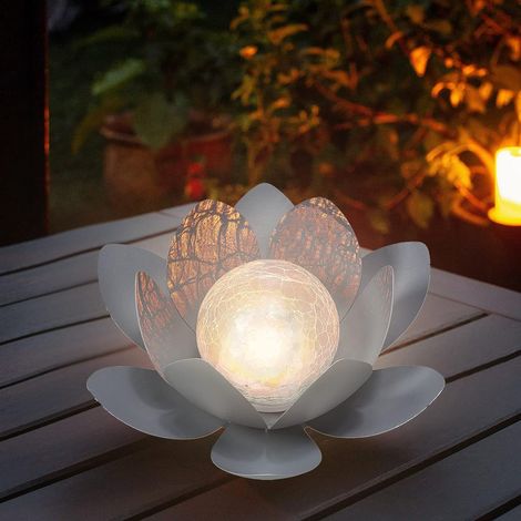 Lumière Solaire de Jardin Extérieur, Décoration de Lotus de Verre de Globe de Craquelure, Lanterne Alimentée par LED Solaire Imperméable pour la Pelouse, Sculptures et Statues(1 pièces) (1/5)