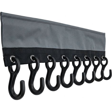 Camping Hakenleiste mit Klettverschluss für Zeltstangen - 58 x 20 cm - Universal Garderobenleiste mit 8 Haken