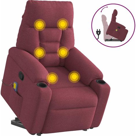 vidaXL Poltrona Alzapersona Massaggio Reclinabile Rosso Vino Tessuto (1/5)