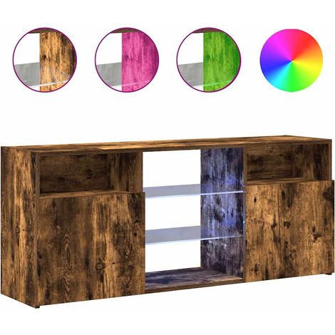 Meuble TV avec lumières LED, Étagère TV, Meuble de Salon, Chêne fumé 120x30x50 cm OIB1888E (1/5)
