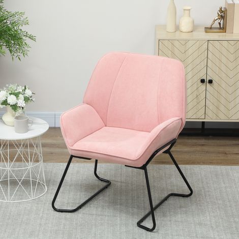 Butaca de Salón con Asiento Ancho y Acolchado Tapizado en Terciopelo Patas de Metal Sillón para Salón Rosa (1/5)