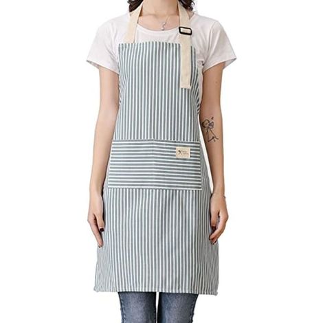 Tablier en coton pour homme et femme Tablier de cuisine en coton et lin bleu (1/5)