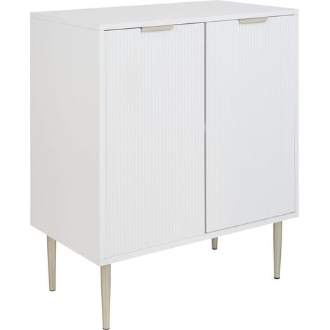 Credenza MDF bianco 2 ante 2 ripiani Gambe in metallo Maniglie Soho