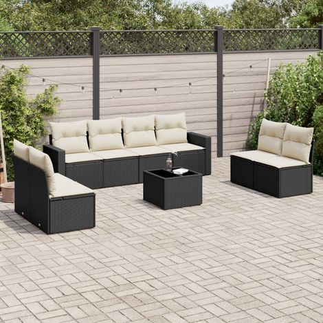Salon de jardin 9 pièces en résine tressée noire avec coffres de rangement et coussins, 73kg - PANGIVO (1/3)