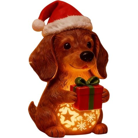 Ornement De Noël Chien - Figurine Résine Avec Effet Lumineux - Décoration Bureau Maison Bureau Magasin - 1 Pièce (1/5)