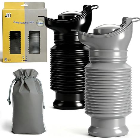 2 Pack Retractable Urinal 750ml Urinal for Men Women Portable Reusable Urinal Emergency Urinal for Camping, Car, Travel, Bottling and Queue (1/5)