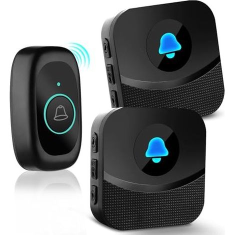 Sonnette sans Fil, IP55 Bouton de Sonnette 400 M Longue Portée Extérieur Étanche Electronique avec 2 Récepteurs 55 Mélodies Kit de Carillon Electronique LED Bleu (1/4)