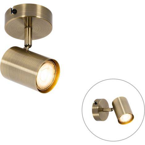 Qazqa – Spot encastré moderne inclinable en acier bronze – Dimmable – Culot GU10 – Dimensions 13x9,5x8cm – Pour cuisine et bureau (1/4)