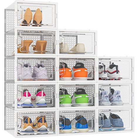 12pcs rangement chaussure,boîtes de rangement pour chaussures en plastique transparent empilables,conteneurs pour organisateur (1/4)