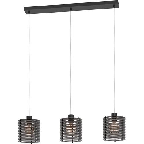 Lampadario A Sospensione Minimal Segovia Acciaio Nero Legno 3 Luci E27 (1/2)