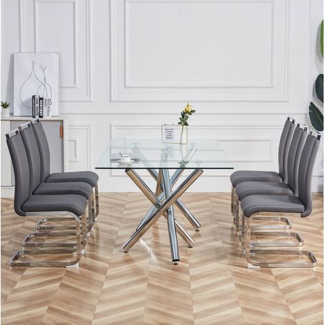 Set di 4 sedie a sbalzo 54x42x100 cm in similpelle grigia e metallo cromato – MEUBLIV (1/5)