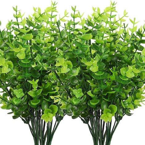 Conjunto de 3 plantas artificiales de eucalipto, resistentes a los rayos UV, con follaje de plástico flexible para uso interior y exterior, ideales para la decoración del hogar y el jardín. (1/5)