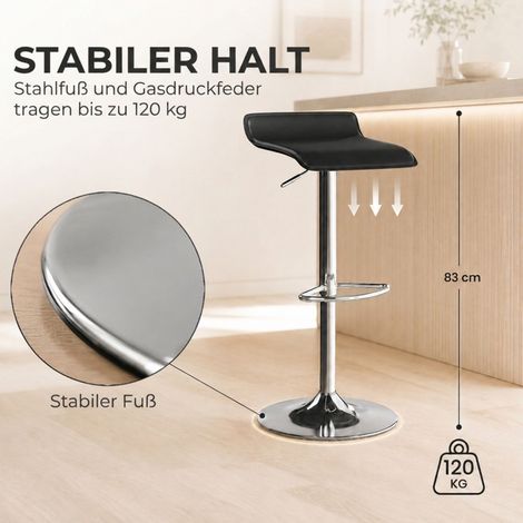 Tabouret Haut Hauteur réglable rotation à 360° structure en acier argenté repose-pieds noir