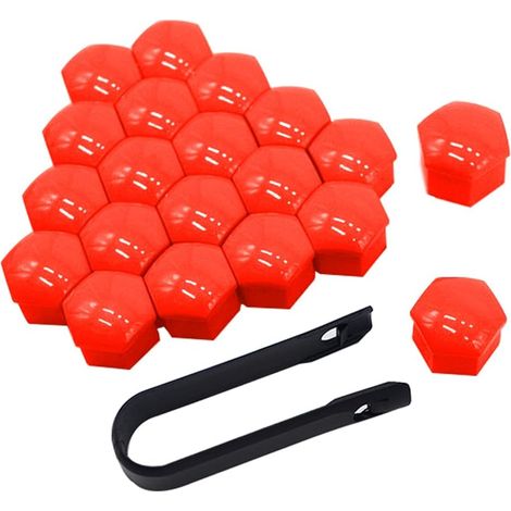 20 Pièces 17 mm Voiture Roue Cache-Écrous, Bouchon à Vis de Moyeu de Voiture Universel, Cache-Écrou de Pneu Hexagonal avec Outil de Retrait (Rouge) (1/5)
